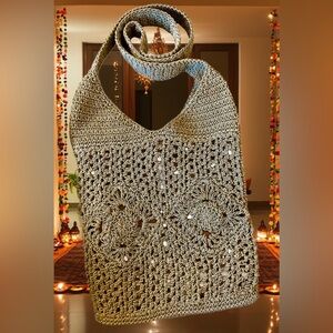 Simply Style Brand Beige Crocheted Shoulder Bag